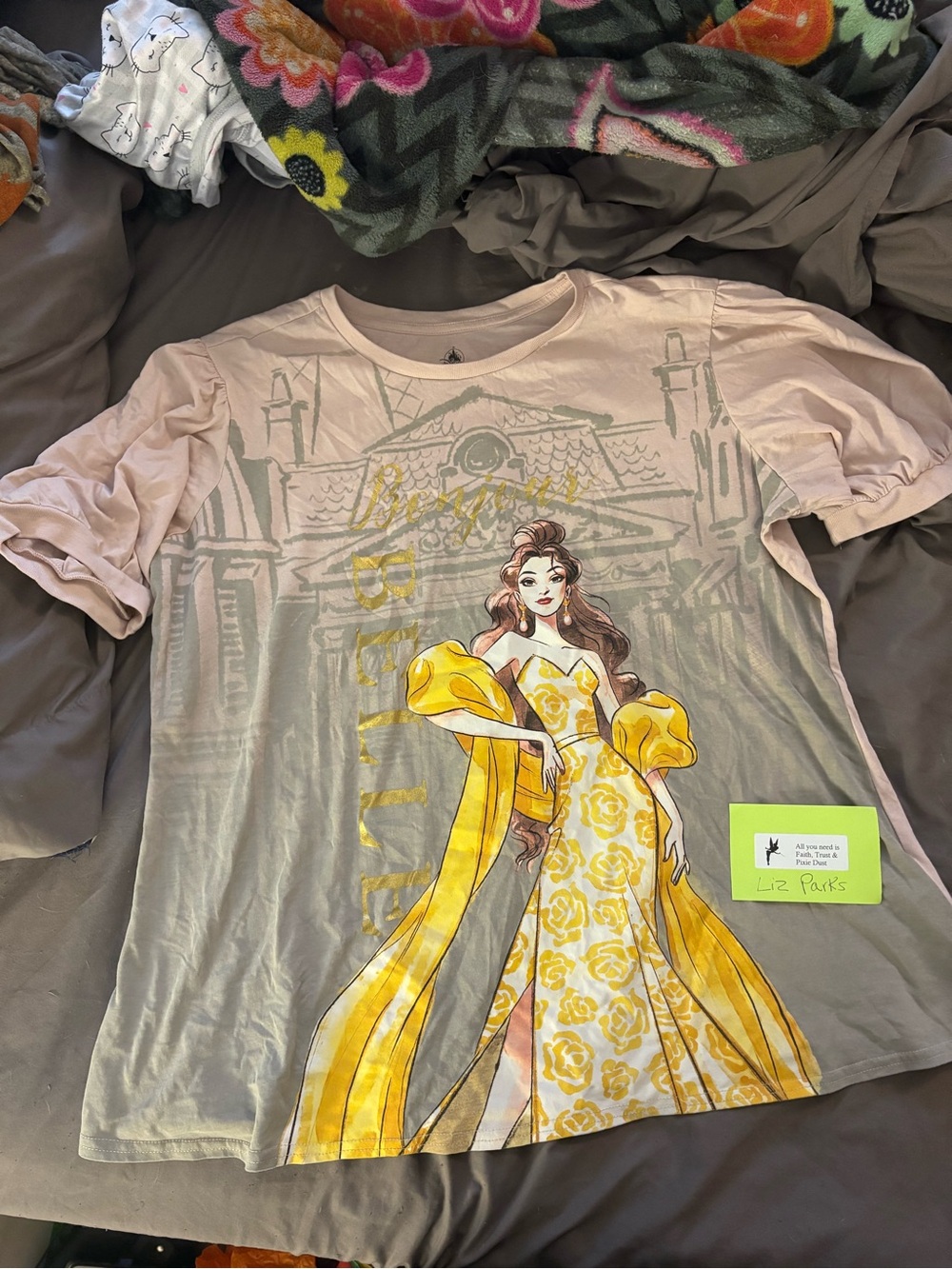 Disney Belle Graphic Tee in Light Pink with Yellow Print